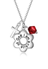nice silver simulated garnet cross baby birthstone necklace
